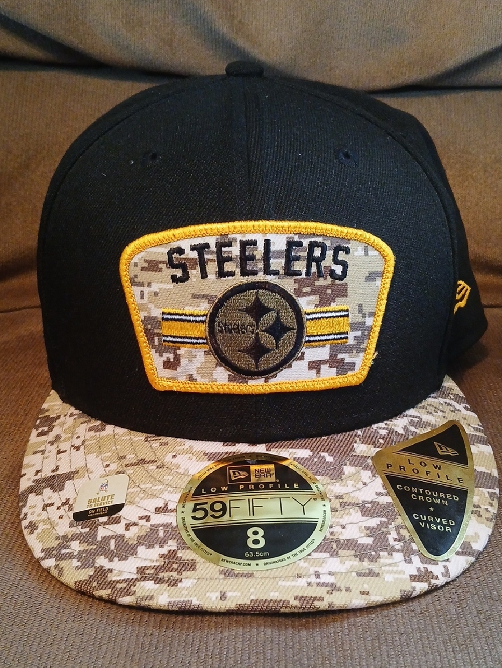 New Era Steelers Black and Gold Fitted Cap with Digital Camo Visor